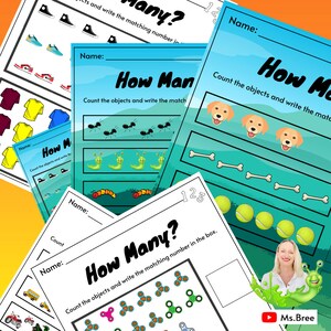 10 Printable Count Objects Worksheets (Numbers 1-20) for PreK and Kindergarten Math.  Printable Math Worksheets. How Many?