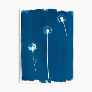 Printable Dandelion Fly Fly Away Cyanotype | Modern Blue Sun Print | Instant Download