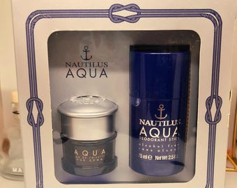 Nautilus Aqua (1998) Men’s Set Eau de Toilette 30 ml 1 fl.oz + Deodorant Stick 75 ml 2.5 fl.oz – Fresh Marine Spicy Woody Scent Vintage New