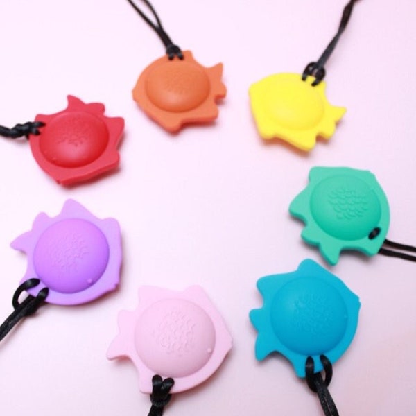 Fish Shape Silicone Pendant Necklace - Chewelry  - Sensory Necklace - ADHD, Autism, Teenager Sensory Necklace - Kids Sensory Necklace