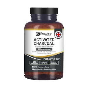 Activated Charcoal Capsules 200 Capsules- 1200mg per serving – Made from Natural Coconut shells Made in the UK by Prowise Healthcare
