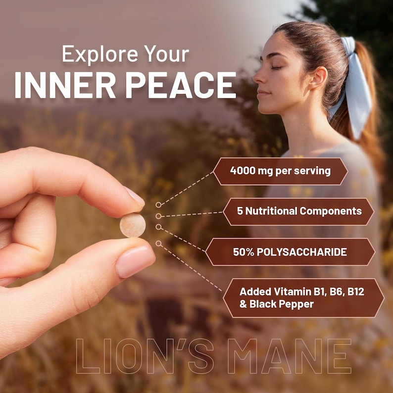 Lion's Mane Mushroom Supplement: 4000mg, B Vitamins & Black Pepper - 180 Vegan Tablets image 4