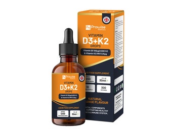 Vitamina D3 4000 UI + K2 MK7 25 µg | Gotas líquidas laranja | Alta concentração 4000 UI D3 + 25 µg K2 - Frasco de 30 ml | Rápida absorção | Fabricado no Reino Unido