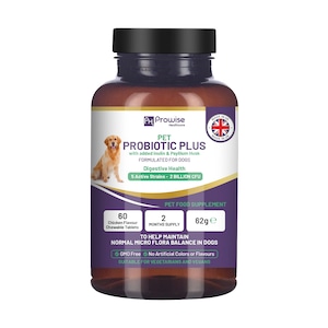 Pet Probiotic Plus with Added Inulin & Psyllium Husk 2 Billion CFU with 5 Active Strains I 60 Chicken Flavour Chewable Tablets