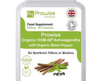 KSM-66 Ashwagandha with Organic Black Pepper 500mg 90 Capsules – UK Made – Suitable for Vegetarians & Vegans