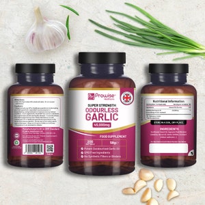 Kapsułki Premium Odourless Garlic - Wysoka moc 45,000mg - 200 miękkich kapsułek firmy Prowise