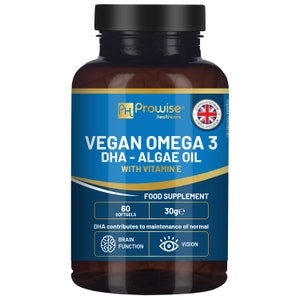 Prowise Vegan Omega-3 DHA from Algae Oil | 60 Softgels with Vitamin E | 400mg DHA + 10mg Vitamin E | 100% Plant-Based