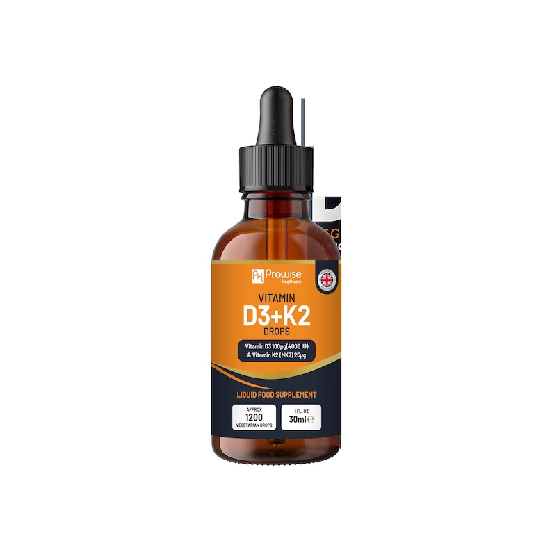 Vitamina D3 4000 UI + K2 MK7 25 µg | Gotas líquidas de color naranja | Alta concentración 4000 UI D3 + 25 µg K2 - Frasco de 30 ml | Rápida absorción | Fabricado en el Reino Unido imagen 2