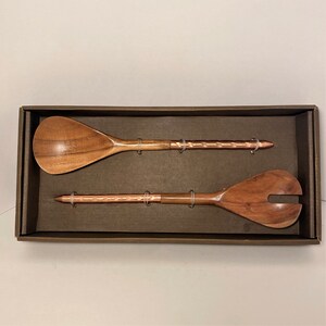 Salad Server Set Wood with Copper Handles Hand Crafted 12&quot; set of 2