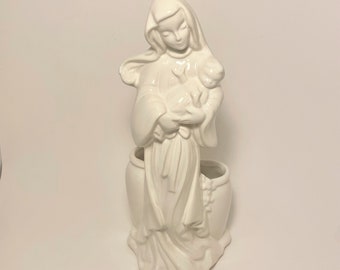 Vintage Hull Pottery Madonna and Child Statue/Planter 11"  White ~ Beautiful