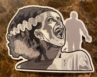 May include: Black and white illustration of a woman with a shocked expression, her hair is styled in a jagged, wavy pattern. She is wearing a white shirt and is looking up. A shadowy figure is in the background.