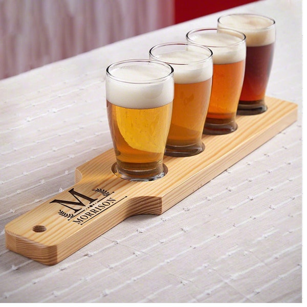 Personalized Monogram Beer Flight Board, Beer Flight Set, Engraved Custom Beer Flight With Glass, Beer Tasting Party, Wedding Gift