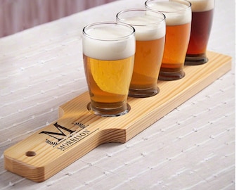 Personalized Monogram Beer Flight Board, Beer Flight Set, Engraved Custom Beer Flight With Glass, Beer Tasting Party, Wedding Gift