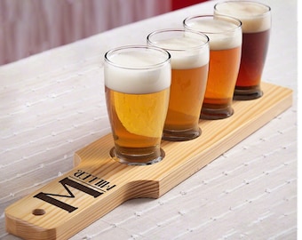 Custom Monogrammed Beer Flight Paddle, Personalized Beer Flight With Glass, Beer Tasting Flight Board, Beer Flight Set, Wedding Gift