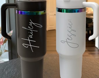 Custom Engraved Tumbler With Handle, Stainless Steel Tumbler with Lid And Straw, 40oz Travel Mug, Bridesmaid Proposal, Gifts For Her