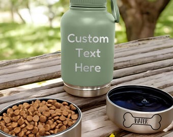 Dog Water Bottle: Portable 3-in-1 Stainless Steel (32oz, Custom Name)