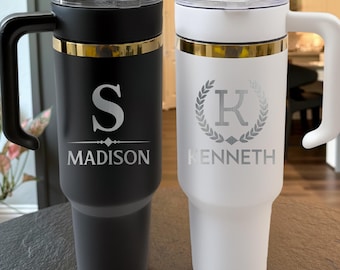 Personalized Engraved Tumbler With Handle, 40 oz Stainless Steel Tumbler with Lid And Straw, Bridesmaid Gift, 40oz Travel Mug
