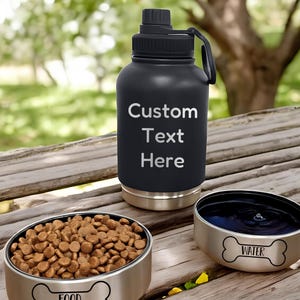 32oz Water Bottle with Detachable Bowls for Pets, Custom Food Water Bottle, 3 in 1 Portable Dog Travel Water Bottle, Stainless Steel Bottle
