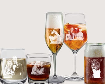 Custom Picture Glasses, Etched Photo Rock Glass, Custom Pet Picture Engraved Glass, Family Photo, Mom, Whiskey And Beer Glass, Wine Glasses