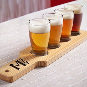 Custom Monogrammed Beer Flight Paddle, Personalized Beer Flight With Glass, Beer Tasting Flight Board, Beer Flight Set, Wedding Gift