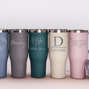 Custom Engraved Tumbler With Handle, 40 oz Stainless Steel Tumbler with Lid And Straw, Bridesmaid Gift, Personalized 40oz Travel Mug