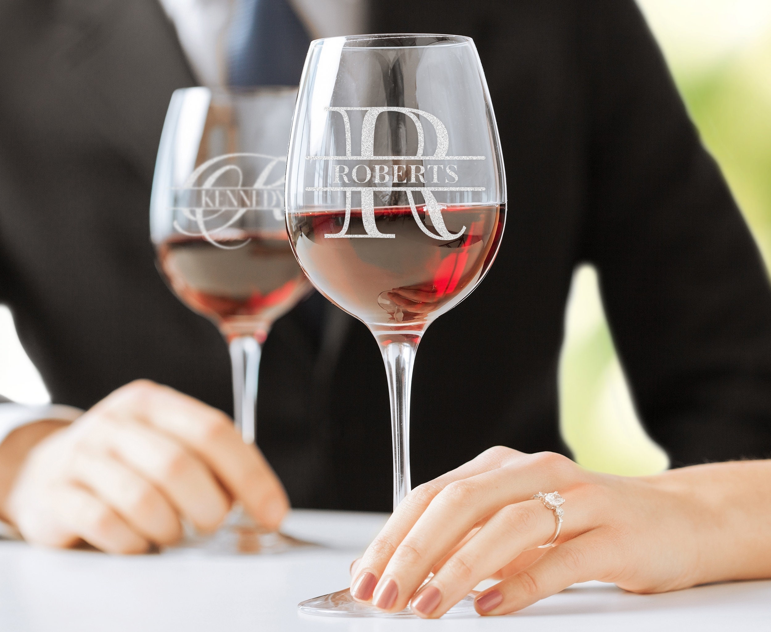 Custom Monogram Wine Glass Custom Engraved 12oz Wine Glass Etsy