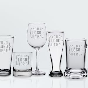 Custom Logo Glasses, Custom Designed Glasses, Add Your Personalized Logo, Engraved Glass, Etched Glassware Gift, Whiskey And Beer Glasses