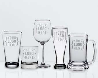 Custom Logo Glasses, Custom Designed Glasses, Add Your Personalized Logo, Engraved Glass, Etched Glassware Gift, Whiskey And Beer Glasses