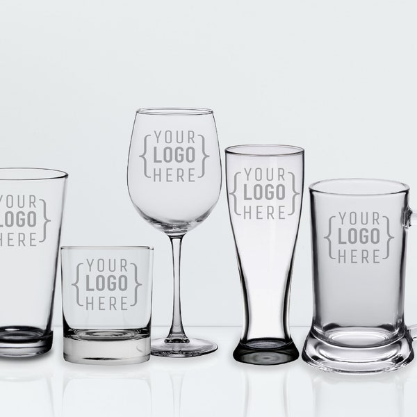 Custom Logo Glasses, Custom Designed Glasses, Add Your Personalized Logo, Engraved Glass, Etched Glassware Gift, Whiskey And Beer Glasses