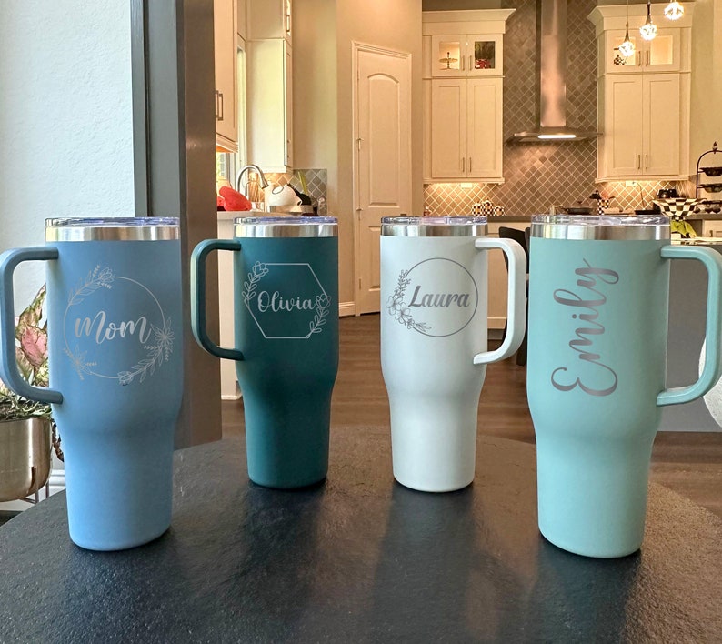 Custom Engraved Tumbler With Handle Stainless Steel Tumbler Etsy