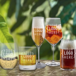 Custom Logo Glasses, Add Your Personalized Design, Company Logo, Engraved Glass, Glassware Gift, Whiskey And Beer Glasses, Wine Glasses