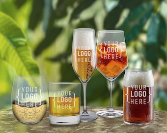 Custom Logo Glasses, Add Your Personalized Design, Company Logo, Engraved Glass, Glassware Gift, Whiskey And Beer Glasses, Wine Glasses