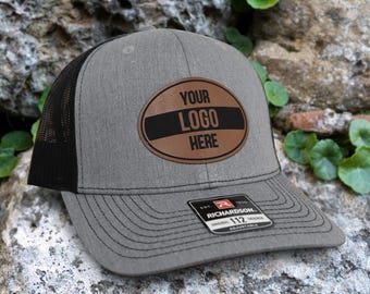 Custom Logo Trucker Hat, Richardson 112, Laser Engraved Leather Patch, Custom Bulk Patch Hat, Bulk Hats, Personalized Hat, Company Logo Cap