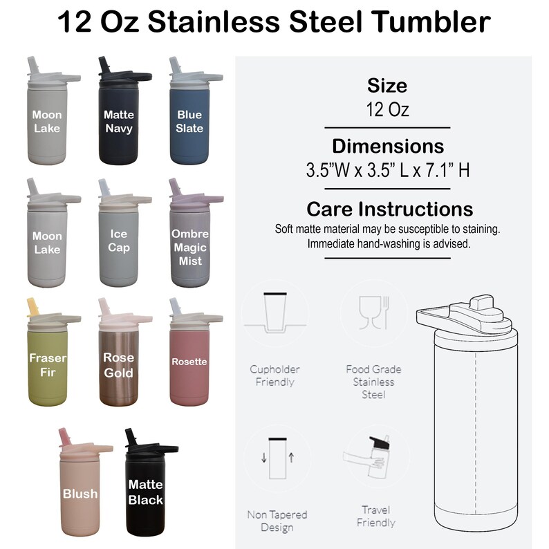 Personalized Kids 12oz Tumbler: Engraved Stainless Steel Water Bottle ...