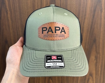 Personalized Papa Leather Patch Hat, Dad Birthday Gift, Leather Patch Hat, New Dad Present, Dad Hat, Papa Cap, Custom Hat, Gift for Grandpa
