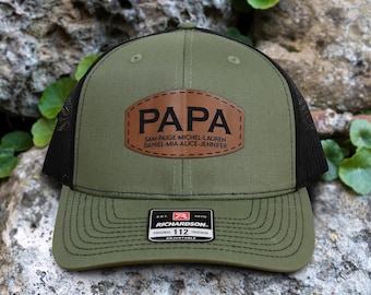 Personalized Papa Patch Hat, Dad Birthday Gift, Leather Patch Hat, New Dad Present, Papa Baseball Cap, Custom Hat, Father's Day Gift