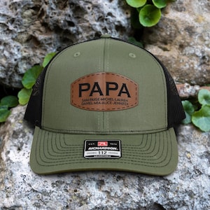 Personalized Papa Patch Hat, Dad Birthday Gift, Leather Patch Hat, New Dad Present, Papa Baseball Cap, Custom Hat, Father&#39;s Day Gift