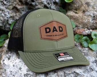 Custom Leatherette Patch Dad Trucker Hat, Dad Leather Patch Cap, Personalized Snapback Trucker Hat, Gift for Dad, Custom Baseball Cap