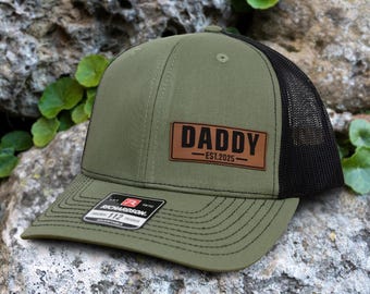 Custom Dad Est Patch Hat, Dad Trucker Hat, Custom Dad Hat, Leather Patch Hat, New Dad Present, Gift for Husband, Dad Birthday Gift