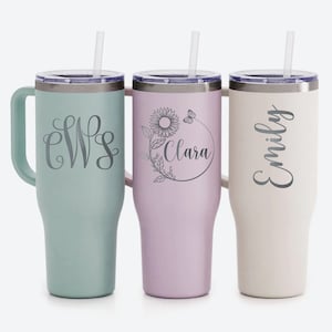 Custom Engraved Tumbler With Handle, Stainless Steel Tumbler with Lid And Straw, Bridesmaid Gift, Personalized 40oz Travel Mug, Gift For Dad