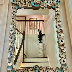 Interior decorators or home decorators along the coast or seaside this stunning Blue Point Oyster Shell Mirror, Seashell Artwork is for you!