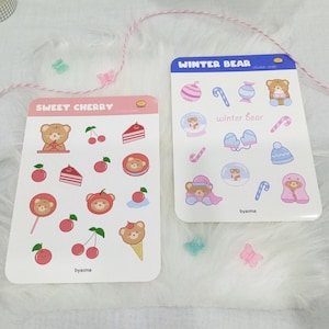 Bear sticker sheets, Cute bear stickers, Cherry stickers, Winter stickers, Christmas, Kawaii stickers, Scrapbook stickers, Planner stickers