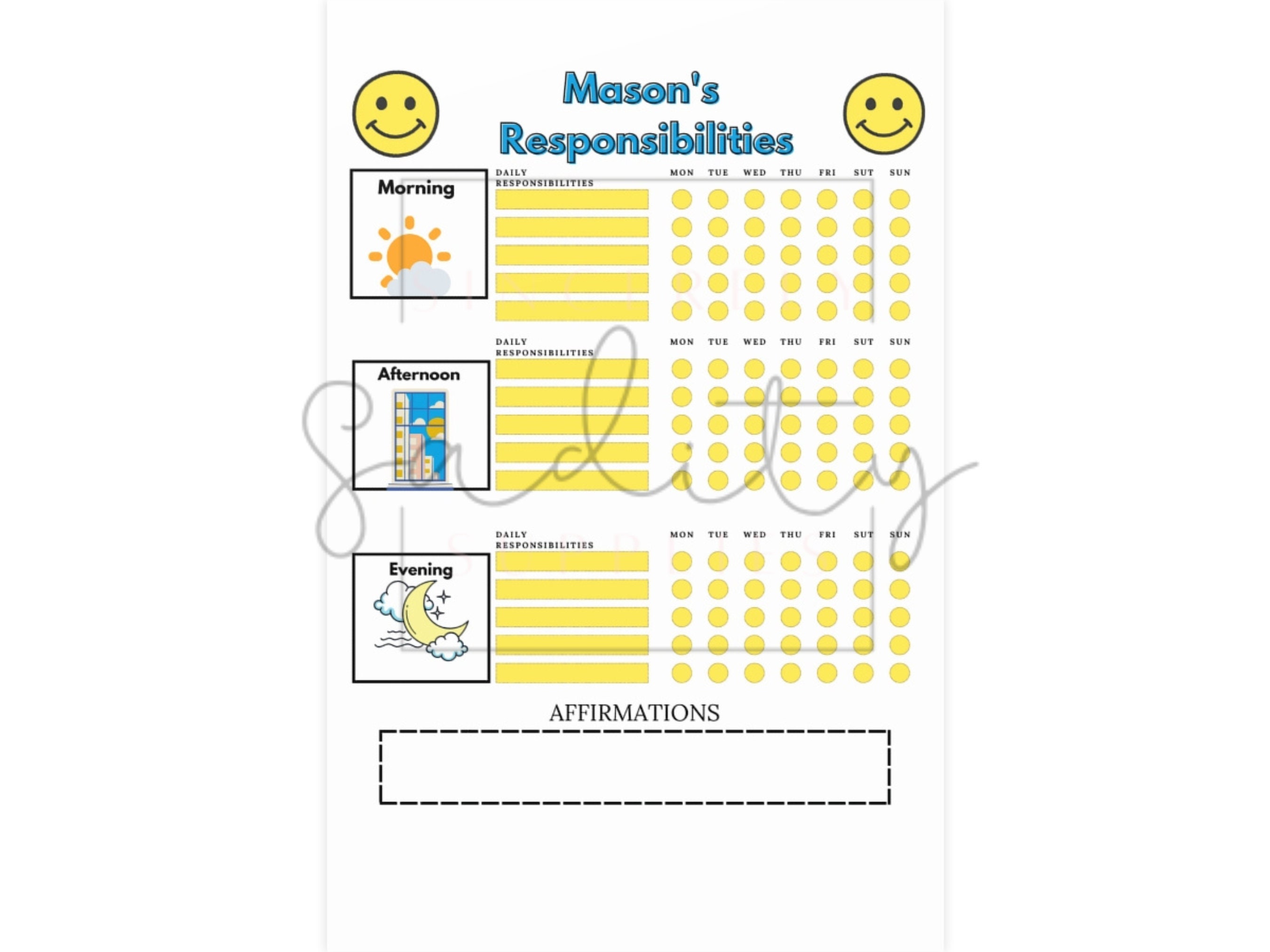 Personalized Chore Chart Responsibility Chore Chart Reward Chart Kids ...