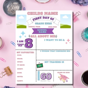 Printable First and Last Day of School Signs with Child Details, 8&quot;x10&quot;, Instant Download, Digital File