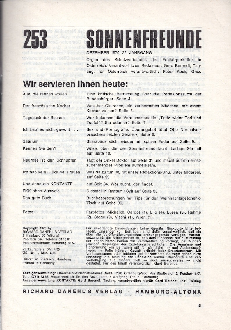 Sonnenfreunde N253 FKK Zeitschrift Magazin Heft Etsy.de