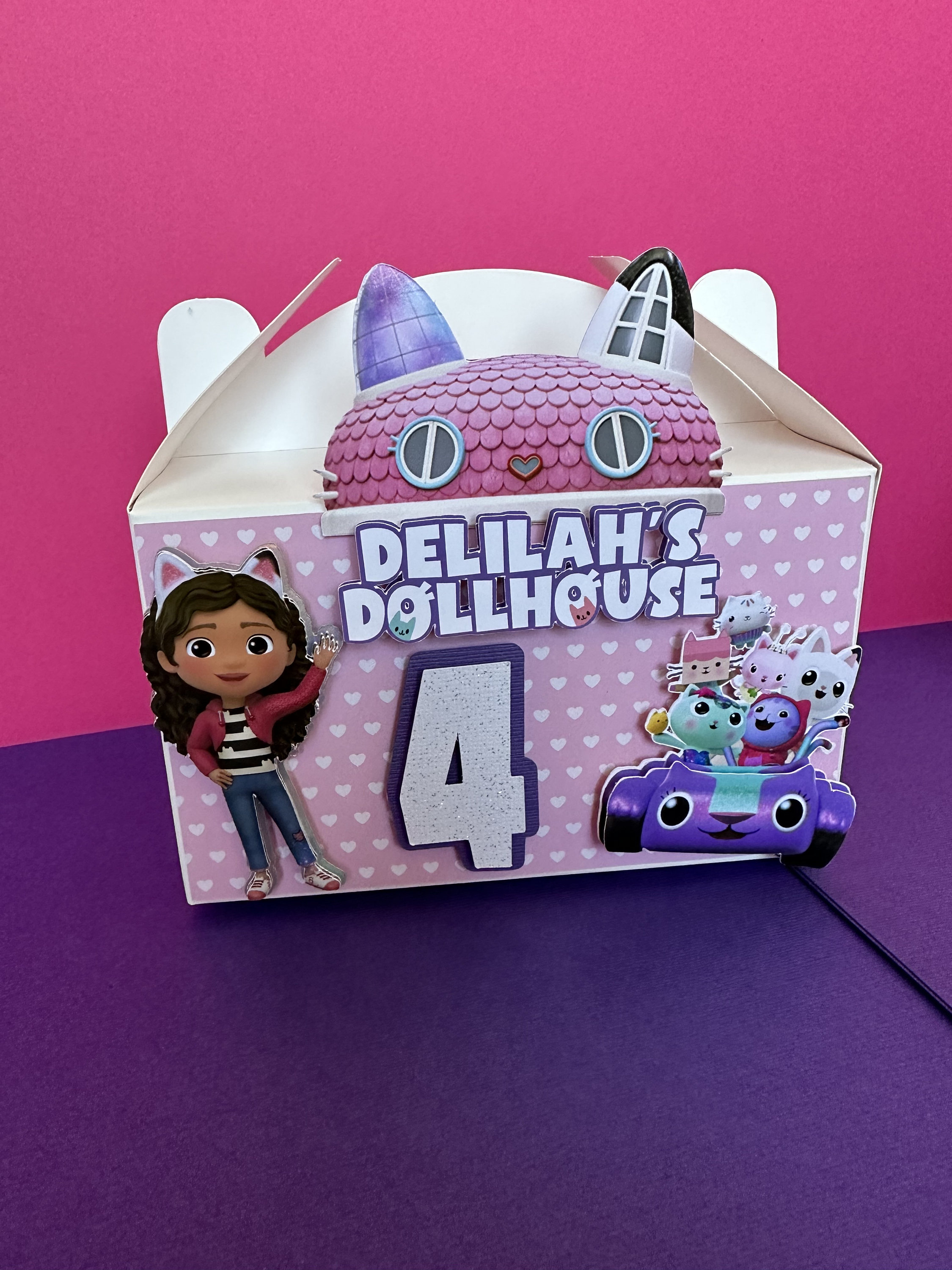 Caja de favores Gabbys Dollhouse, cumpleaños de la casa de muñecas