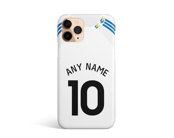 Inoffizielle benutzerdefinierte Leeds Shirt inspiriert Fußball Handyhülle. Jeder Name - jede Zahl