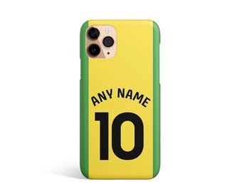 Funda para móvil personalizada no oficial inspirada en la camiseta del Norwich City. Cualquier nombre - Cualquier número