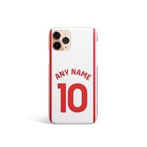 May include: White phone case with red accents, featuring the text "ANY NAME" above the number "10" in red. The case has a glossy finish and is designed for a smartphone.