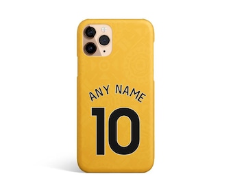 Funda de teléfono personalizada no oficial inspirada en la camiseta de fútbol de los Wolves. Cualquier nombre y número.